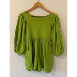 FP Beach x Free People Lime Green Puff Sleeve Babydoll Romper | Size XS